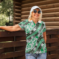 Matie Tahiti Tiare Monstera Women Polo Shirt Polynesian Pattern Curve Style - Polynesian Pride