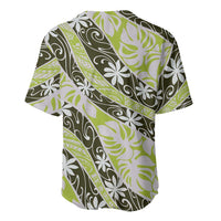 Olive Tahiti Tiare Monstera Baseball Jersey Polynesian Pattern Curve Style - Polynesian Pride