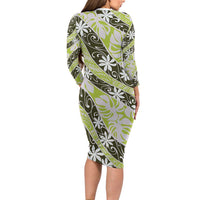Olive Tahiti Tiare Monstera Family Matching Long Sleeve Bodycon Dress and Hawaiian Shirt Polynesian Pattern Curve Style LT01 - Polynesian Pride
