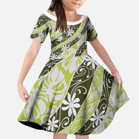 Olive Tahiti Tiare Monstera Family Matching Mermaid Dress and Hawaiian Shirt Polynesian Pattern Curve Style LT01 Daughter's Dress Olive - Polynesian Pride