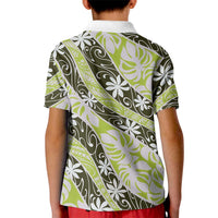 Olive Tahiti Tiare Monstera Kid Polo Shirt Polynesian Pattern Curve Style - Polynesian Pride