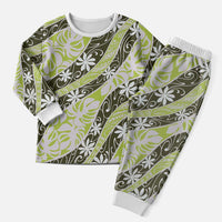 Olive Tahiti Tiare Monstera Christmas Pajama Set Polynesian Pattern Curve Style LT01 Men Olive - Polynesian Pride
