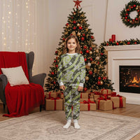 Olive Tahiti Tiare Monstera Christmas Pajama Set Polynesian Pattern Curve Style LT01 Kid Olive - Polynesian Pride