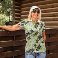 Olive Tahiti Tiare Monstera Women Polo Shirt Polynesian Pattern Curve Style - Polynesian Pride
