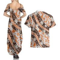 Puatou Tahiti Tiare Monstera Couples Matching Summer Maxi Dress and Hawaiian Shirt Polynesian Pattern Curve Style LT01 - Polynesian Pride