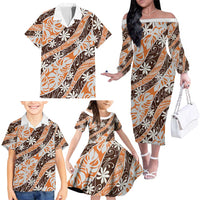 Puatou Tahiti Tiare Monstera Family Matching Off The Shoulder Long Sleeve Dress and Hawaiian Shirt Polynesian Pattern Curve Style LT01 - Polynesian Pride