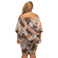 Puatou Tahiti Tiare Monstera Family Matching Off Shoulder Short Dress and Hawaiian Shirt Polynesian Pattern Curve Style LT01 - Polynesian Pride