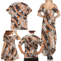 Puatou Tahiti Tiare Monstera Family Matching Summer Maxi Dress and Hawaiian Shirt Polynesian Pattern Curve Style LT01 - Polynesian Pride