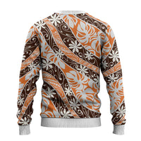 Puatou Tahiti Tiare Monstera Ugly Christmas Sweater Polynesian Pattern Curve Style - Polynesian Pride