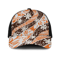 Puatou Tahiti Tiare Monstera Mesh Trucker Cap Polynesian Pattern Curve Style - Polynesian Pride