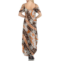 Puatou Tahiti Tiare Monstera Summer Maxi Dress Polynesian Pattern Curve Style - Polynesian Pride