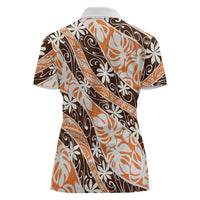 Puatou Tahiti Tiare Monstera Women Polo Shirt Polynesian Pattern Curve Style - Polynesian Pride