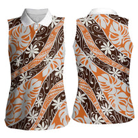 Puatou Tahiti Tiare Monstera Women Sleeveless Polo Shirt Polynesian Pattern Curve Style - Polynesian Pride