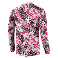 Tarona Tahiti Tiare Monstera Button Sweatshirt Polynesian Pattern Curve Style - Polynesian Pride