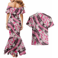 Tarona Tahiti Tiare Monstera Couples Matching Mermaid Dress and Hawaiian Shirt Polynesian Pattern Curve Style LT01 - Polynesian Pride