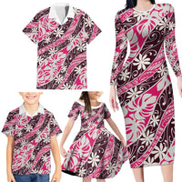 Tarona Tahiti Tiare Monstera Family Matching Long Sleeve Bodycon Dress and Hawaiian Shirt Polynesian Pattern Curve Style LT01 - Polynesian Pride