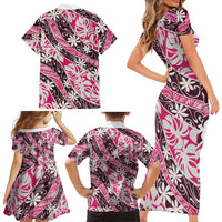 Tarona Tahiti Tiare Monstera Family Matching Short Sleeve Bodycon Dress and Hawaiian Shirt Polynesian Pattern Curve Style LT01 - Polynesian Pride