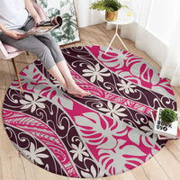 Tarona Tahiti Tiare Monstera Round Carpet Polynesian Pattern Curve Style - Polynesian Pride