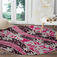Tarona Tahiti Tiare Monstera Round Carpet Polynesian Pattern Curve Style - Polynesian Pride