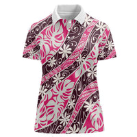 Tarona Tahiti Tiare Monstera Women Polo Shirt Polynesian Pattern Curve Style - Polynesian Pride