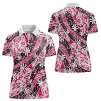 Tarona Tahiti Tiare Monstera Women Polo Shirt Polynesian Pattern Curve Style - Polynesian Pride