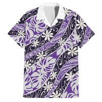 Vareau Tahiti Tiare Monstera Family Matching Off Shoulder Maxi Dress and Hawaiian Shirt Polynesian Pattern Curve Style LT01 Dad's Shirt - Short Sleeve Purple - Polynesian Pride
