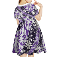 Vareau Tahiti Tiare Monstera Kid Short Sleeve Dress Polynesian Pattern Curve Style - Polynesian Pride