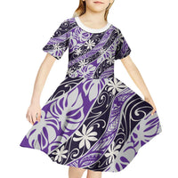 Vareau Tahiti Tiare Monstera Kid Short Sleeve Dress Polynesian Pattern Curve Style - Polynesian Pride