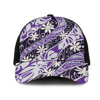 Vareau Tahiti Tiare Monstera Mesh Trucker Cap Polynesian Pattern Curve Style LT01 One Size Black Purple - Polynesian Pride