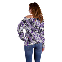 Vareau Tahiti Tiare Monstera Off Shoulder Sweater Polynesian Pattern Curve Style - Polynesian Pride