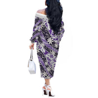 Vareau Tahiti Tiare Monstera Off The Shoulder Long Sleeve Dress Polynesian Pattern Curve Style - Polynesian Pride