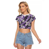 Vareau Tahiti Tiare Monstera Raglan Cropped T Shirt Polynesian Pattern Curve Style - Polynesian Pride