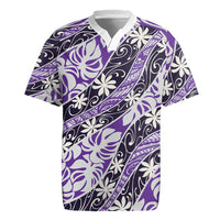 Vareau Tahiti Tiare Monstera Rugby Jersey Polynesian Pattern Curve Style LT01 Purple - Polynesian Pride
