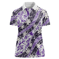 Vareau Tahiti Tiare Monstera Women Polo Shirt Polynesian Pattern Curve Style - Polynesian Pride