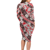 Uteute Tahiti Tiare Monstera Family Matching Long Sleeve Bodycon Dress and Hawaiian Shirt Polynesian Pattern Curve Style LT01 - Polynesian Pride
