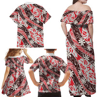 Uteute Tahiti Tiare Monstera Family Matching Off Shoulder Maxi Dress and Hawaiian Shirt Polynesian Pattern Curve Style LT01 - Polynesian Pride