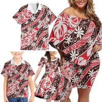 Uteute Tahiti Tiare Monstera Family Matching Off Shoulder Short Dress and Hawaiian Shirt Polynesian Pattern Curve Style LT01 - Polynesian Pride