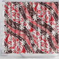 Uteute Tahiti Tiare Monstera Shower Curtain Polynesian Pattern Curve Style - Polynesian Pride