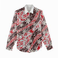 Uteute Tahiti Tiare Monstera Women Casual Shirt Polynesian Pattern Curve Style - Polynesian Pride