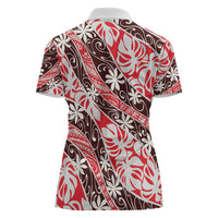 Uteute Tahiti Tiare Monstera Women Polo Shirt Polynesian Pattern Curve Style - Polynesian Pride