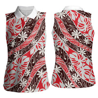 Uteute Tahiti Tiare Monstera Women Sleeveless Polo Shirt Polynesian Pattern Curve Style - Polynesian Pride