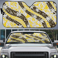 Rearea Tahiti Tiare Monstera Auto Sun Shade Polynesian Pattern Curve Style LT01 Yellow - Polynesian Pride