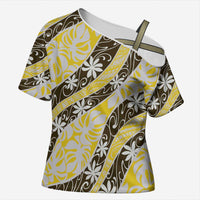 Rearea Tahiti Tiare Monstera Cross Shoulder Shirt Polynesian Pattern Curve Style - Polynesian Pride