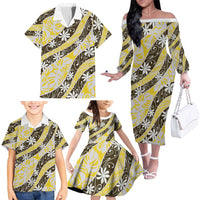 Rearea Tahiti Tiare Monstera Family Matching Off The Shoulder Long Sleeve Dress and Hawaiian Shirt Polynesian Pattern Curve Style LT01 - Polynesian Pride