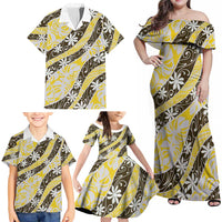 Rearea Tahiti Tiare Monstera Family Matching Off Shoulder Maxi Dress and Hawaiian Shirt Polynesian Pattern Curve Style LT01 - Polynesian Pride