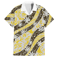Rearea Tahiti Tiare Monstera Family Matching Puletasi and Hawaiian Shirt Polynesian Pattern Curve Style LT01 Dad's Shirt - Short Sleeve Yellow - Polynesian Pride