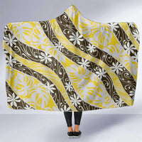 Rearea Tahiti Tiare Monstera Hooded Blanket Polynesian Pattern Curve Style LT01 One Size Yellow - Polynesian Pride