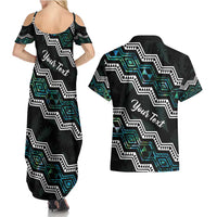 Personalised Taniko Aotearoa Mix Paua Shell Couples Matching Summer Maxi Dress and Hawaiian Shirt Niho Taniwha Turquoise Glitter LT01 - Polynesian Pride