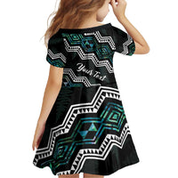 Personalised Taniko Aotearoa Mix Paua Shell Family Matching Long Sleeve Bodycon Dress and Hawaiian Shirt Niho Taniwha Turquoise Glitter LT01 - Polynesian Pride