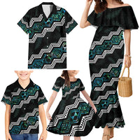 Personalised Taniko Aotearoa Mix Paua Shell Family Matching Mermaid Dress and Hawaiian Shirt Niho Taniwha Turquoise Glitter LT01 - Polynesian Pride
